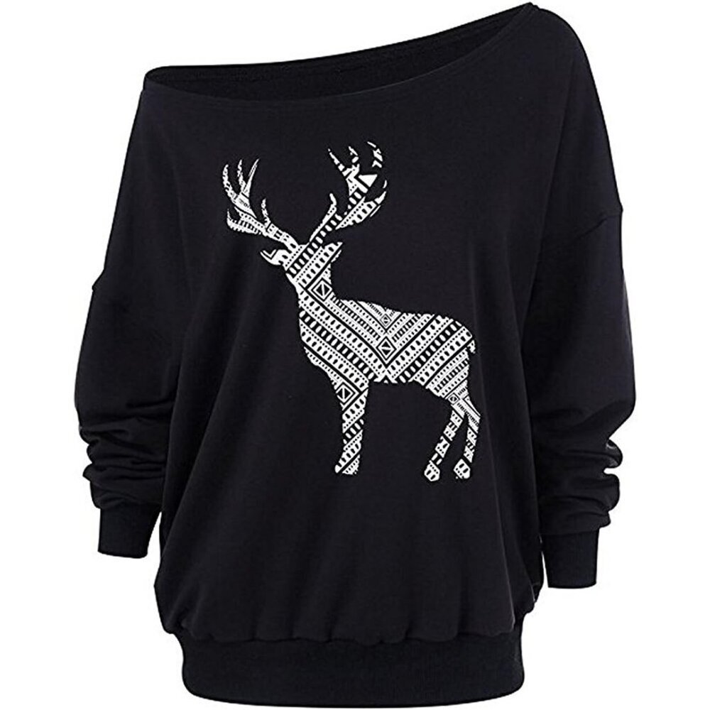 Women's Off Shoulder Christmas Sweatshirt Fleece Long Sleeve Holiday Top